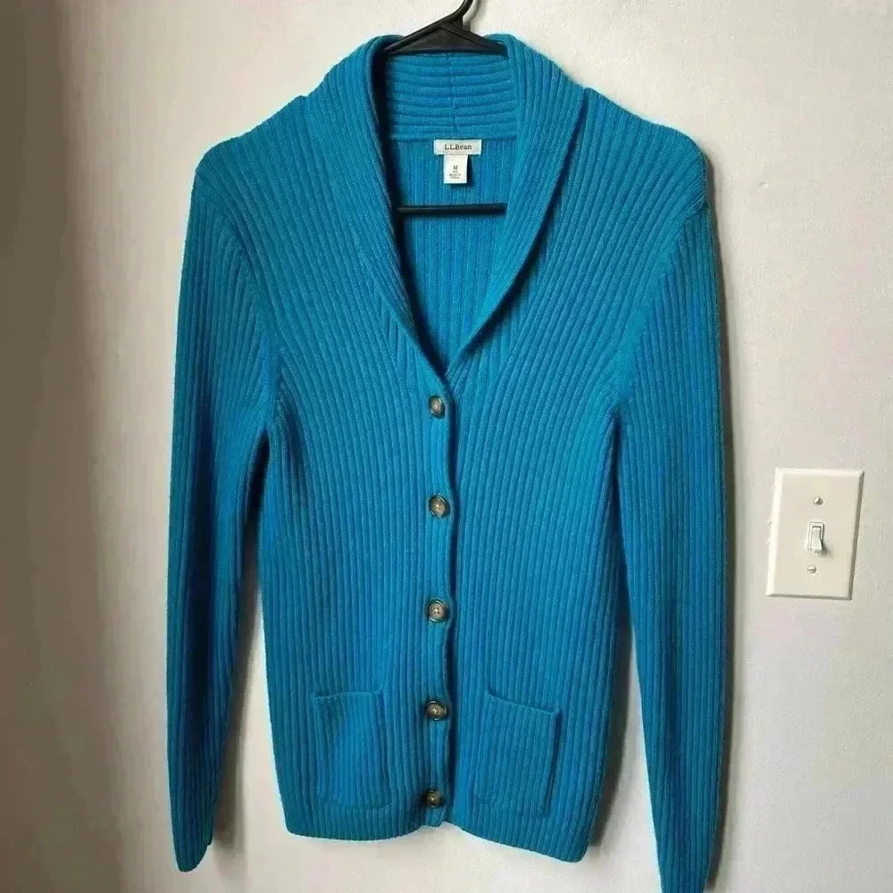 L.L. Bean Teal Ribbed Women's Cardigan